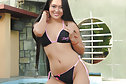 Bikini babe Keira Lee strips beside pool and poses nude