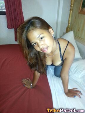 LBFM Angel stripping on bed and sucking white guys cock