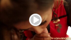 Ali on her knees sucking cock and licking cock shaft
